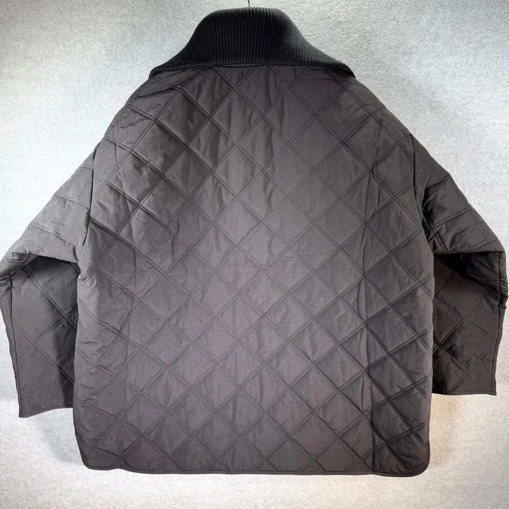 Banana Republic Quilted Jacket Mens Large Black Oversized Nylon Full Zip Pockets